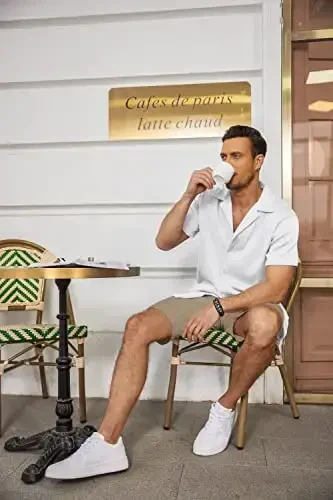 COOFANDY erkaklar kundalik tugmachali ko'ylaklar qisqa yengli oddiy mos moda lageri plyaj ko'ylaklari tepalari - 3