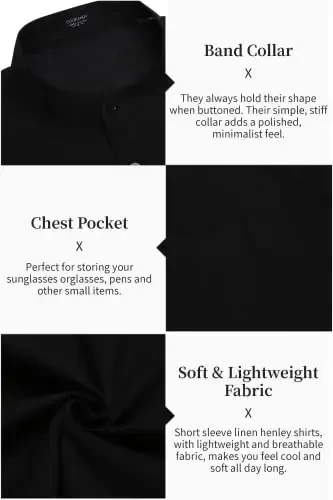 COOFANDY Men's Cotton Linen Henley Shirt Short Sleeve Hippie Casual Beach T-Shirts with Pocket - 5