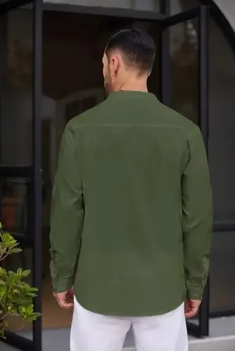 COOFANDY erkaklar paxta zig'ir Henley ko'ylak tasodifiy plyaj hippi ko'ylaklar uzun qisma futbolkalar - 4