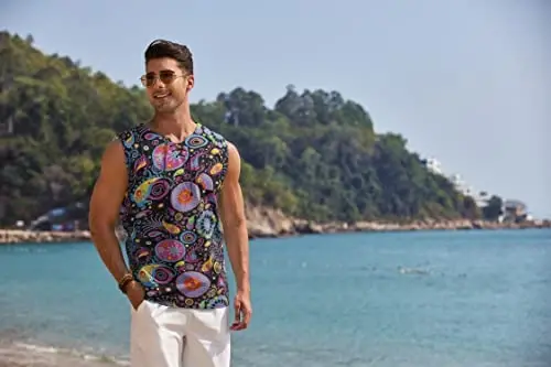 COOFANDY erkaklar paxta zig'ir tank top ko'ylaklari Kundalik yengsiz bog'ichli plyaj hippi toplari Bogemcha Uyg'onish davri qaroqchi tunikasi - 2