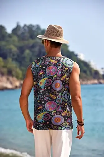 COOFANDY erkaklar paxta zig'ir tank top ko'ylaklari Kundalik yengsiz bog'ichli plyaj hippi toplari Bogemcha Uyg'onish davri qaroqchi tunikasi - 3