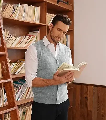 COOFANDY Erkaklar Sviter Jilet V Bo'yin Tasodifiy Yengsiz Trikotaj Tugmali Kardigan Jilet - 4