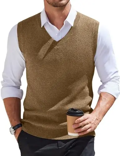 COOFANDY Erkaklar Sviter Jilet V Bo'yin Yengsiz Sviter Slim Fit Kundalik Trikotaj Pulover Sviter 