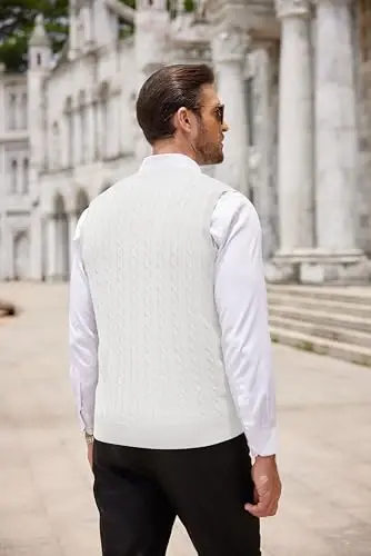 COOFANDY erkaklar sviter jileti V bo'yinli torli ingichka fit kabelli trikotajsiz pullover sviter - 3