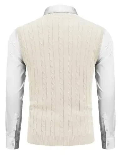 COOFANDY erkaklar sviter jileti V bo'yinli torli ingichka fit kabelli trikotajsiz pullover sviter 