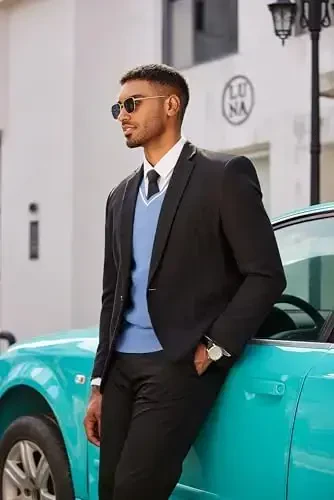 COOFANDY erkaklar sviter jileti V bo'yinli yengsiz sviter Slim Fit tasodifiy trikotajli pulover sviter - 5