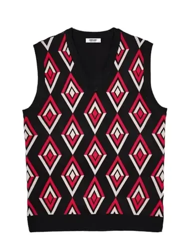 COOFANDY Erkaklar Sviteri Jilet V Bo'yin Yengsiz Sviter Slim Fit Kundalik Trikotaj Pulover Sviter - 5