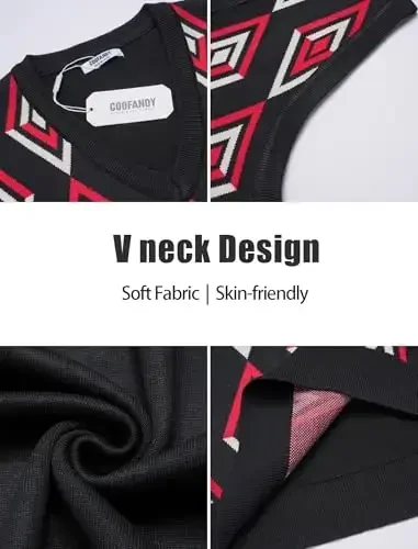 COOFANDY Erkaklar Sviteri Jilet V Bo'yin Yengsiz Sviter Slim Fit Kundalik Trikotaj Pulover Sviter - 6