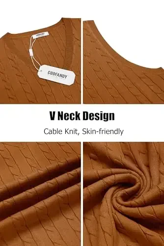 COOFANDY Erkaklar Sviteri V Jildikli Slim Fit Kabel Trikotajsiz Jilet Sviter - 5