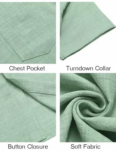 COOFANDY Erkaklar tugmachali qisqa yengli ko'ylak Kundalik ko'ylaklar Yozgi plyaj cho'ntakli teksturali ko'ylaklar - 5