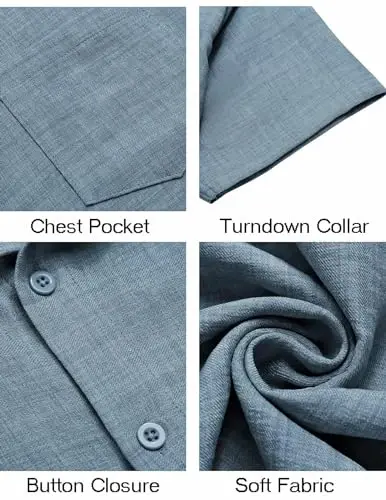 COOFANDY Erkaklar tugmachali qisqa yengli ko'ylak Kundalik ko'ylaklar Yozgi plyaj cho'ntakli teksturali ko'ylaklar - 5