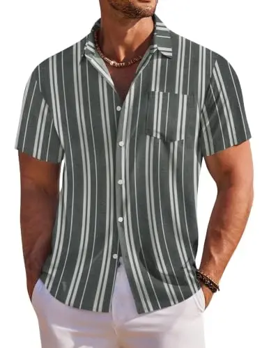 COOFANDY Erkaklar uchun Gavayi ko'ylagi Kalta yengli gulli tugmali pastga ko'ylaklar Tropikal dam olish uchun plyaj ko'ylaklari - 1
