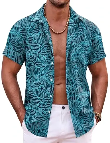 COOFANDY Erkaklar uchun Gavayi ko‘ylagi kalta yengli tugmali ko‘ylaklar tropik yozgi plyaj ko‘ylaklari kundalik gulli Aloha ko‘ylaklari 