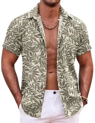 COOFANDY Erkaklar uchun Gavayi ko'ylagi Kalta yengli tugmali ko'ylaklar Tropikal yozgi plyaj ko'ylaklari Kundalik gulli Aloha ko'ylaklari 