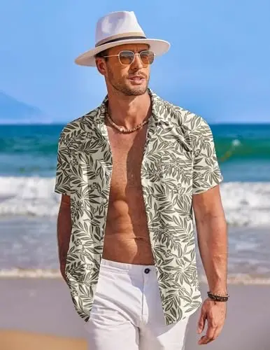COOFANDY Erkaklar uchun Gavayi ko'ylagi Kalta yengli tugmali ko'ylaklar Tropikal yozgi plyaj ko'ylaklari Kundalik gulli Aloha ko'ylaklari - 2