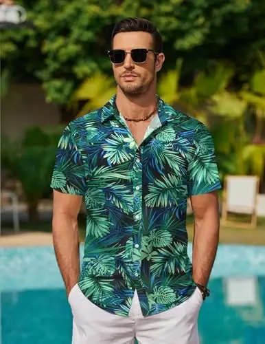 COOFANDY Erkaklar uchun Gavayi ko‘ylaklari kalta yengli tugmali Aloha ko‘ylagi Kundalik plyaj kiyimlari - 2
