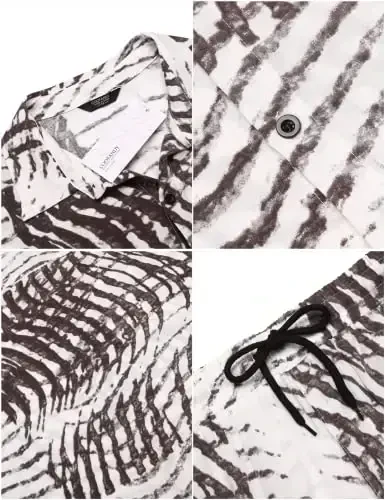 COOFANDY Erkaklar uchun Gavayi mos komplekti Yozgi plyaj 2 qismli liboslar Gul tugmachali ko'ylaklar va shortilar Ta'til liboslari - 5