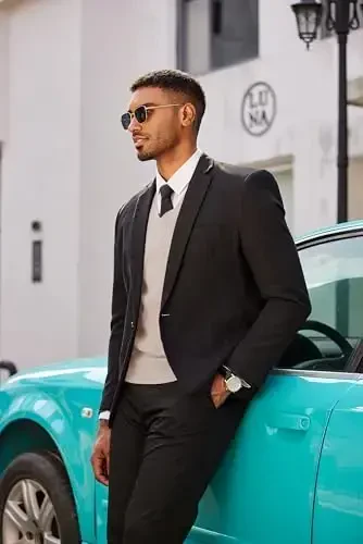 COOFANDY erkaklar uchun jiletli sviter V bo'yinli yengsiz sviter tor bichimli kundalik trikotaj sviter - 5