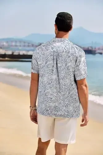 COOFANDY erkaklar uchun kundalik Henley ko'ylagi Band yoqali qisqa yengli ko'ylak Yozgi plyaj hippi futbolka - 3