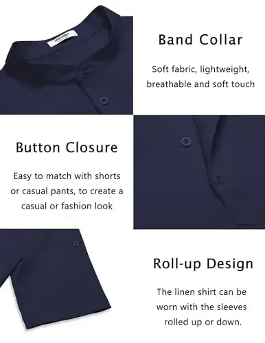 COOFANDY erkaklar uchun kundalik Henley ko'ylagi Band yoqali qisqa yengli ko'ylak Yozgi plyaj hippi futbolka - 5