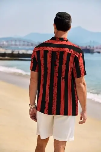 COOFANDY erkaklar uchun kundalik Henley ko'ylagi bandli yoqali qisqa yengli ko'ylak yozgi plyaj hippi futbolkasi - 3