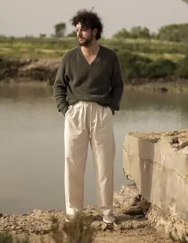 COOFANDY Erkaklar uchun kundalik zig'ir shimlar Elastik belbog'li zig'ir shimlar Ip bilan bog'langan yozgi plyaj Yoga zig'ir shimlari - 2