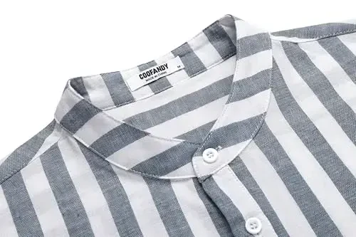 COOFANDY erkaklar uchun paxta zig'ir Henley futbolkasi uzun qisma hippi kundalik plyaj futbolkalari - 5