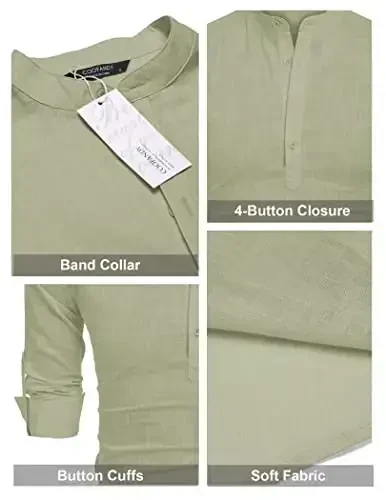 COOFANDY erkaklar uchun paxta zig'ir Henley futbolkasi uzun qisma hippi kundalik plyaj futbolkalari - 5