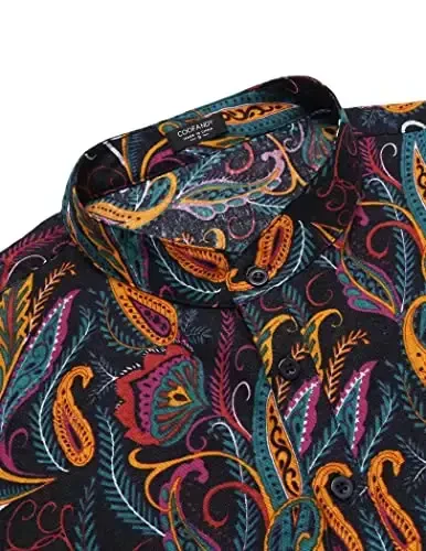 COOFANDY Men's Cotton Linen Henley T-Shirt Long Sleeve Hippie Casual Beach T-Shirts - 6