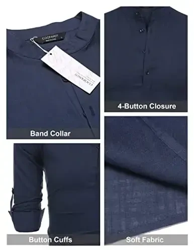 COOFANDY Men's Cotton Linen Henley T-Shirt Long Sleeve Hippie Casual Beach T-Shirts - 5