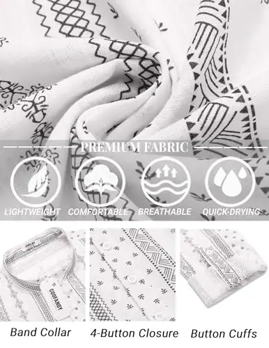 COOFANDY erkaklar uchun paxta zig'ir Henley futbolkasi uzun yengli hippi kundalik plyaj futbolkalari - 5