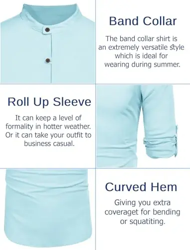 COOFANDY erkaklar uchun paxta zig'ir Henley ko'ylagi Casual Beach Hippie ko'ylaklari uzun qisma futbolkalar - 5