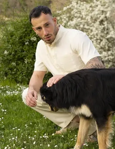 COOFANDY Erkaklar uchun paxta zig'ir Henley ko'ylagi Qisqa yengli Hippie kundalik plyaj futbolkalari cho'ntak bilan - 3