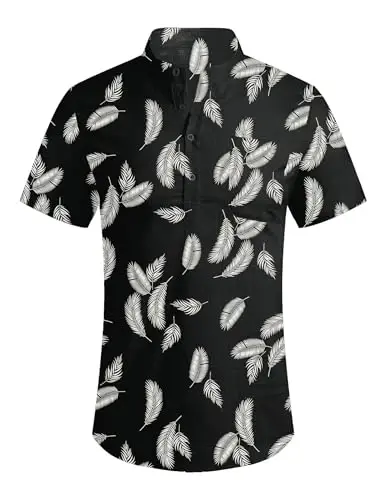 COOFANDY erkaklar uchun paxta zig'ir Henley ko'ylak qisqa yengli hippi kundalik plyaj futbolkalari cho'ntak bilan - 3