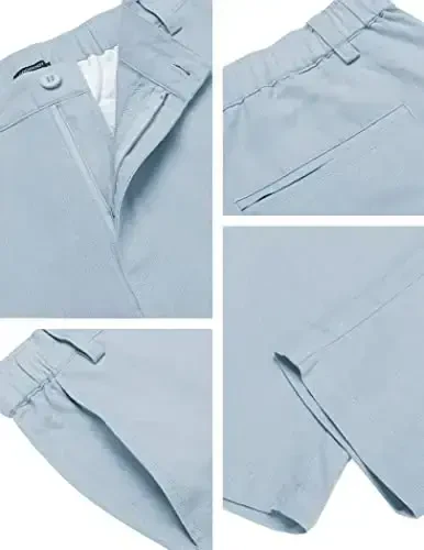 COOFANDY erkaklar uchun paxta zig'ir shimlar Elastik belbog'li yengil kundalik shimlar Qulay bichimli yoga plyaj shimlari cho'ntaklar bilan - 5