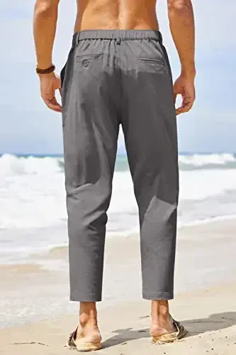 COOFANDY erkaklar uchun paxta zig'ir shimlar Elastik belbog'li yengil kundalik shimlar Qulay yoga plyaj shimlar cho'ntaklar bilan - 4