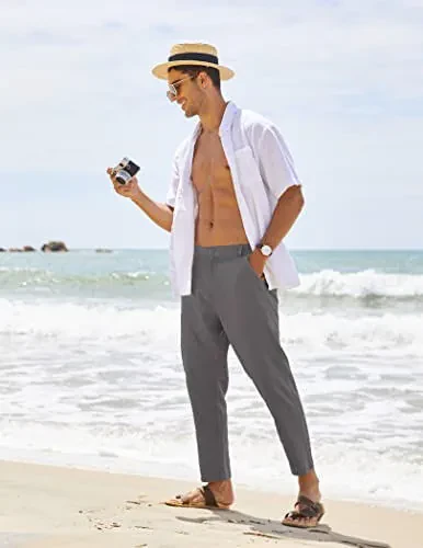 COOFANDY Erkaklar uchun paxta zig'ir shimlar Elastik belga ega engil tasodifiy shimlar Slim Fit Yoga Beach cho'ntakli shimlar - 3