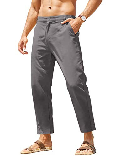 COOFANDY Erkaklar uchun paxta zig'ir shimlar Elastik belga ega engil tasodifiy shimlar Slim Fit Yoga Beach cho'ntakli shimlar 