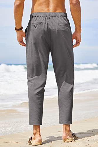 COOFANDY Erkaklar uchun paxta zig'ir shimlar Elastik belga ega engil tasodifiy shimlar Slim Fit Yoga Beach cho'ntakli shimlar - 4