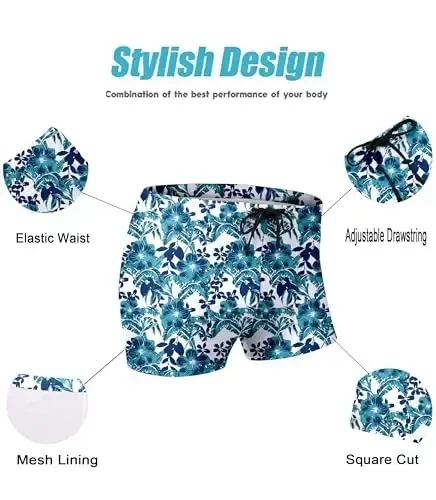 COOFANDY erkaklar uchun suzish kostyumi Camo Quick Dry erkaklar suzish shortilari cho'ntakli trunklar - 5