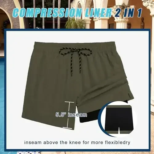 COOFANDY erkaklar uchun suzish trusi siquvchi astarli 2 birlikda suzish kiyimi tez quriydigan taxta shorti - 3