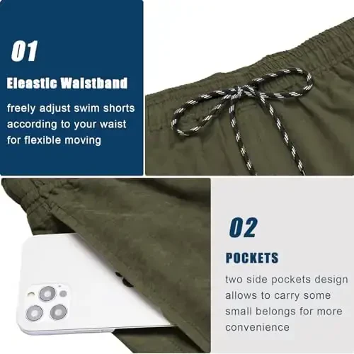 COOFANDY erkaklar uchun suzish trusi siquvchi astarli 2 birlikda suzish kiyimi tez quriydigan taxta shorti - 5