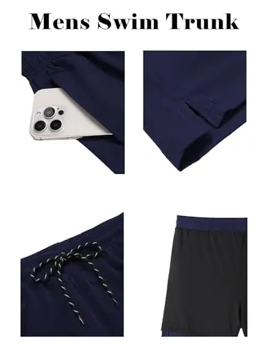 COOFANDY Men Swim Trunk with Compression Liner 2 in 1 Swimwear Bathing Suit Quick Dry Board Short - 4