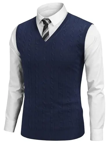 COOFANDY Erkaklar uchun Sviter Jilet V bo'yinli Slim Fit Kabel Triko Yengsiz Pulover Sviter - 1
