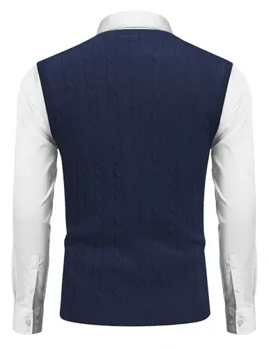 COOFANDY Erkaklar uchun Sviter Jilet V bo'yinli Slim Fit Kabel Triko Yengsiz Pulover Sviter - 2