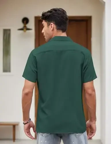 COOFANDY erkaklar uchun Vintage Bouling ko'ylagi Qisqa yengli tugmali yozgi Kuba plyaj ko'ylaklari - 4