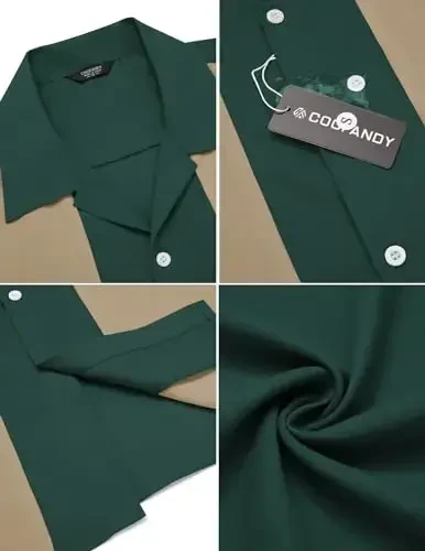 COOFANDY erkaklar uchun Vintage Bouling ko'ylagi Qisqa yengli tugmali yozgi Kuba plyaj ko'ylaklari - 5