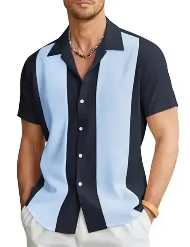 COOFANDY Men's Vintage Bowling Shirt Short Sleeve Button Down Summer Cuba Beach Shirts 