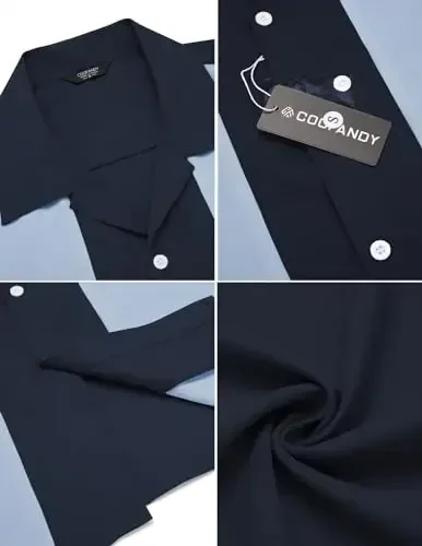 COOFANDY Men's Vintage Bowling Shirt Short Sleeve Button Down Summer Cuba Beach Shirts - 5