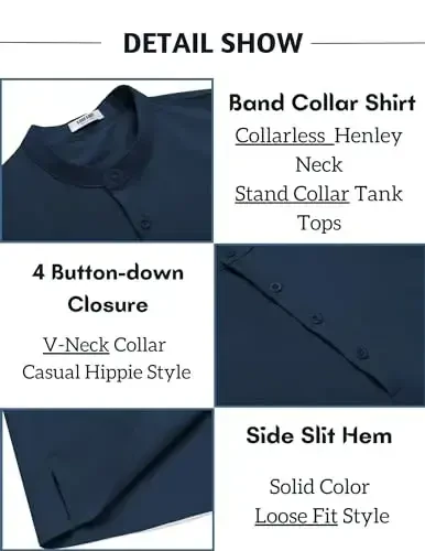 COOFANDY Erkaklar uchun yengsiz plyaj ko'ylaklari Yozgi futbolkalar Kundalik Henley futbolka - 3